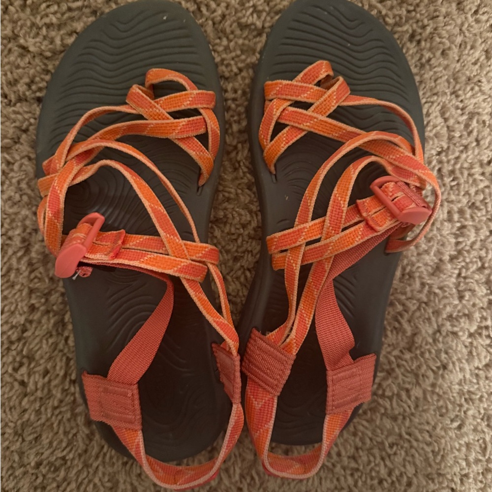 Chaco Orange Strappy Sandals with Adjustable Ankle Strap